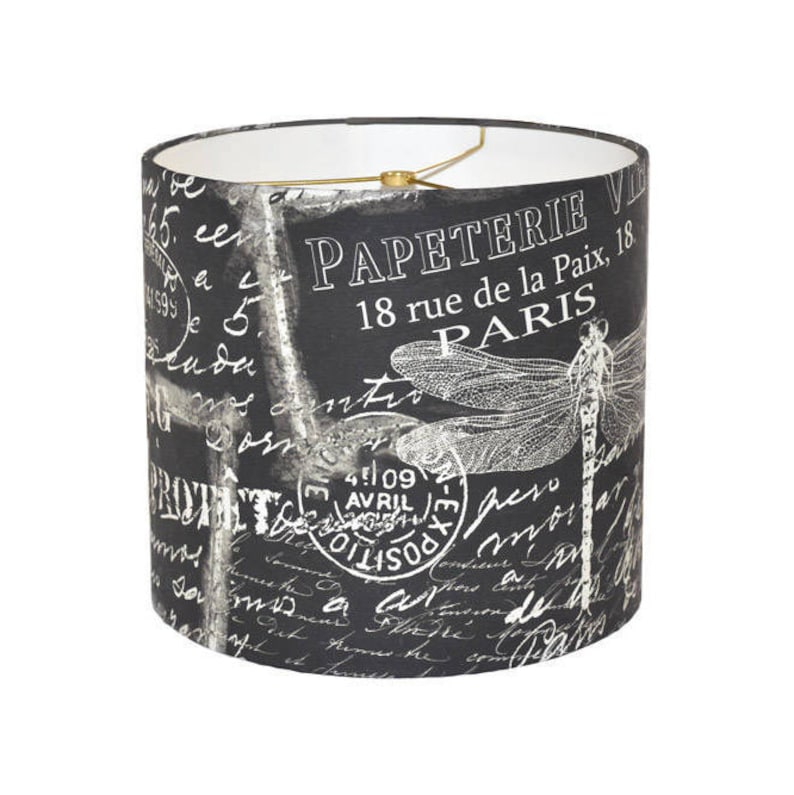 Medium Drum Lamp Shade Papeterie Black Chalkboard Style Dragonfly 10 11 12 Inch French Farmhouse Lampshade Custom Made To Order Decor