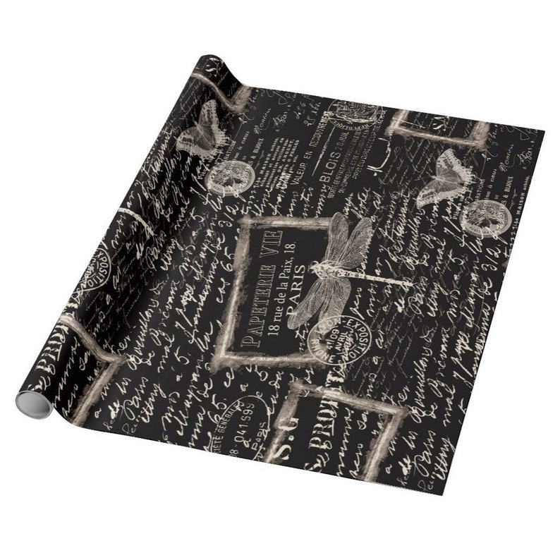 Gift Paper Black Papeterie Chalkboard Dragonfly Postcard Gift Wrap Craft Paper Vintage France Wrapping Paper Sheets READY TO SHIP