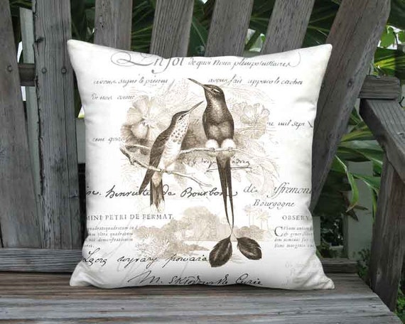 Items similar to Sepia Brown Fan Tailed Hummingbird Pillow Cover ...