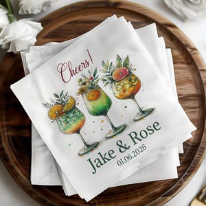 Cocktail Custom Napkin, Cheers Cocktail Napkin, Wedding Napkin, Personalized Napkin, Party Decor, Cocktail Hour, Engagement, Reception
