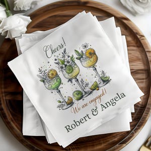 Engagement Custom Napkin, Cocktail Party Napkin, Wedding Favor Napkin, Engagement Party Decor, Personalized Napkin