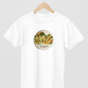 Camiseta con mapa de pavo comestible - Camiseta con paisaje culinario - Camiseta de viaje con arte culinario - Camiseta gráfica inspirada en el pavo