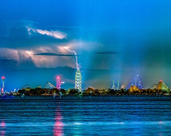 Cedar Point Sandusky Ohio Skyline Lightning Storm Photo Art Print