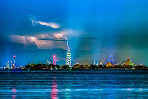 Cedar Point Ohio Skyline Lightning Storm Photo 8x12 Print for