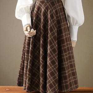 Plaid Wool Midi Skirt – Retro High-Waisted Swing Circle Skirt for Women, Autumn Winter Tartan Style
