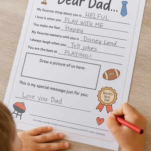 Carta imprimible para completar el espacio en blanco del Día del Padre / Actividad infantil editable A4 / Personalízala y regala a papá / Descarga instantánea JournifyByAriel