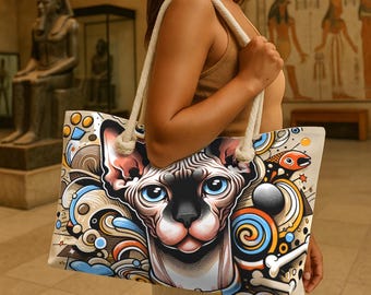 Sphynx Cat Beach Bag: Large Travel Tote, Durable Polyester