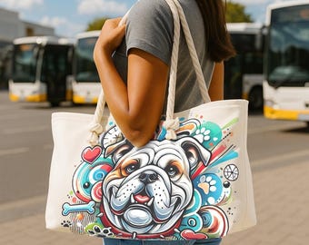 Dog Lover Beach Tote: Large Weekender Bag with Rope Handles