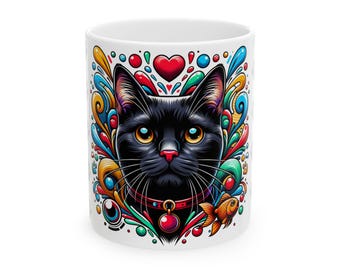 Colorful Cat Ceramic Mug: Gift for Coffee & Tea Lovers