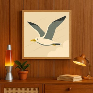 Seagull Wall Art: Mid Century Modern Print Minimalist Coastal Decor Beach House image 12