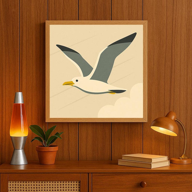 Seagull Wall Art: Mid Century Modern Print Minimalist Coastal Decor Beach House image 12