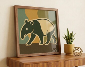 Tapir Art Print: Mid Century Modern Jungle Animal Retro Wall Decor