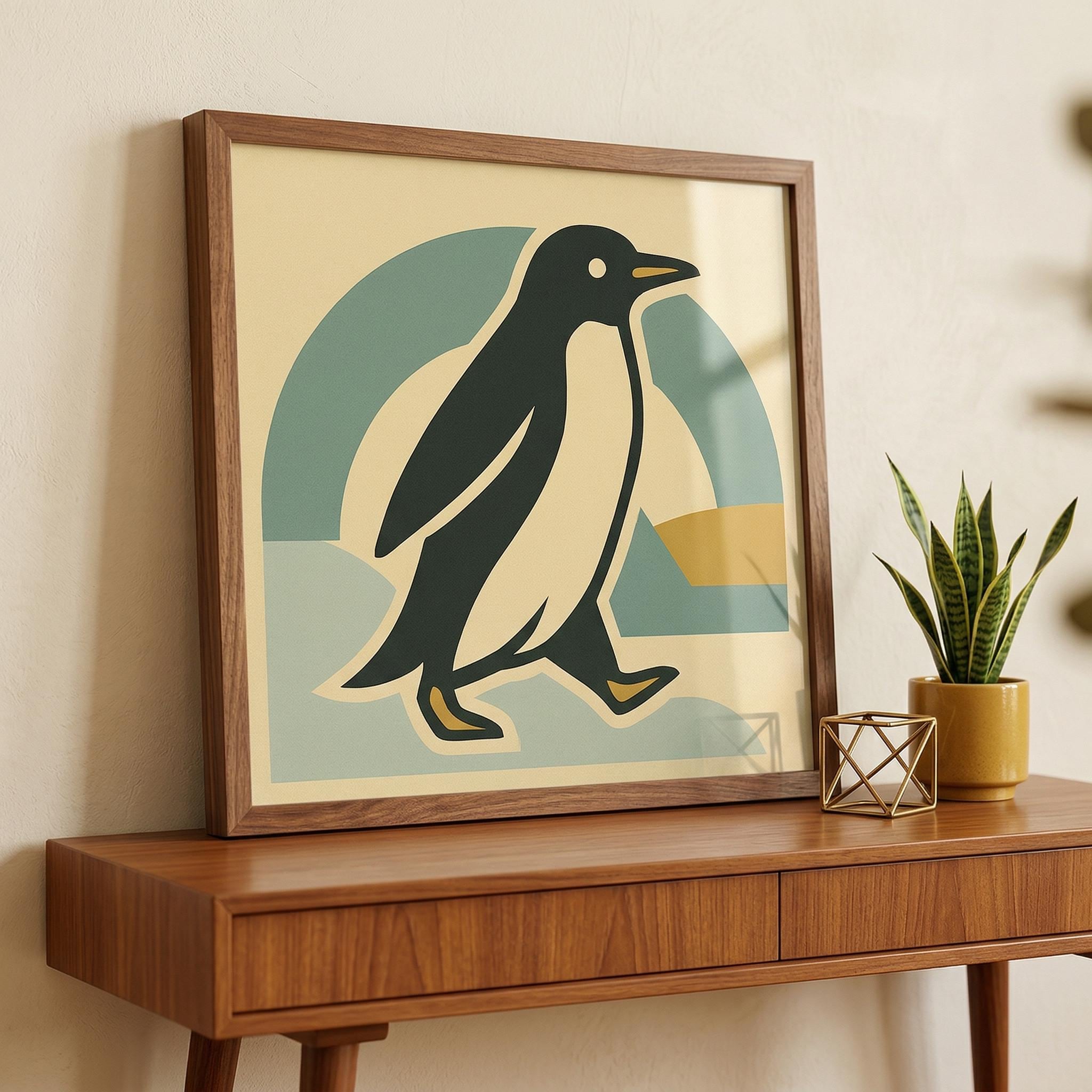 Penguin Wall Art: Mid Century Modern Print Retro Arctic