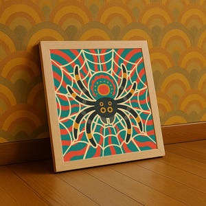 Retro spider-kunstprint – jaren 70 boho modern muurdecor uit het midden van de eeuw
