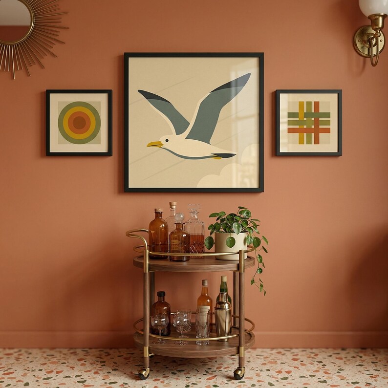 Seagull Wall Art: Mid Century Modern Print Minimalist Coastal Decor Beach House image 3