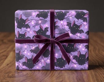 Bat Wrapping Paper: Kawaii Purple Halloween Gift Wrap Pastel Goth Fairy Light Spooky