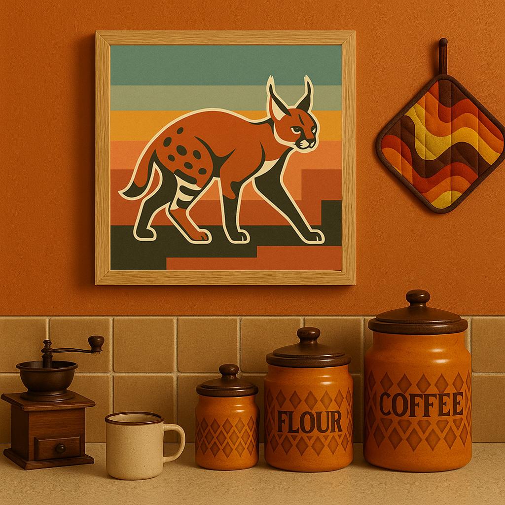 Caracal Art Print: Big Floppa Retro Sunset Stripe Exotic Cat Wall