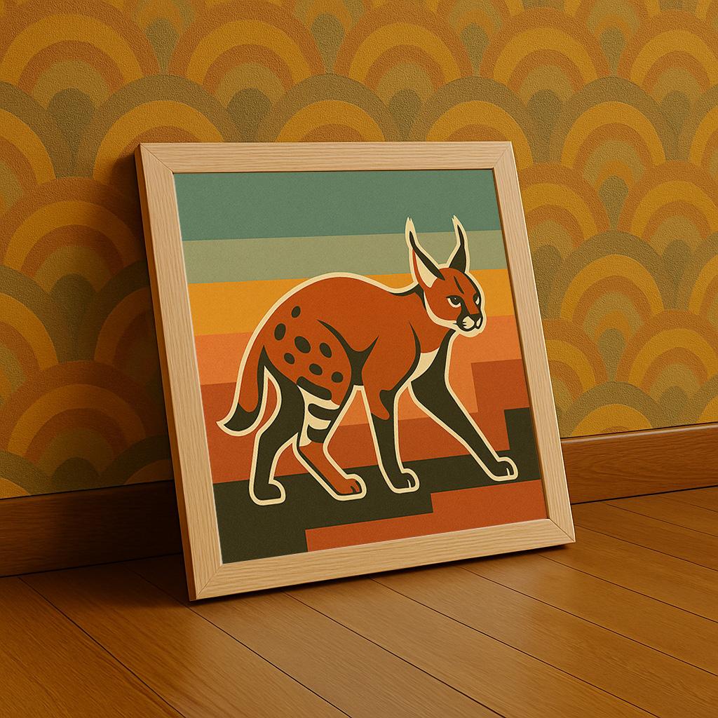 Caracal Art Print: Big Floppa Retro Sunset Stripe Exotic Cat Wall