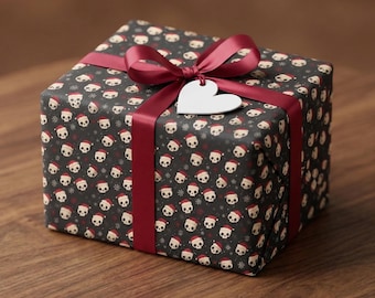 Santa Skull Christmas Wrapping Paper: Gothic Holiday Skeleton Gift Wrap Dark Festive