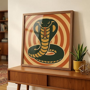 Cobra Wall Art: Mid Century Modern Print Retro Snake Decor MCM Hypnotic Orange