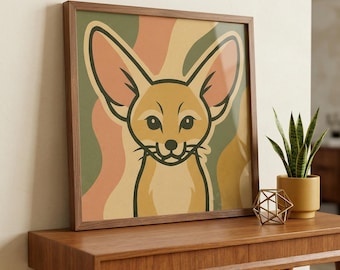 Fennec Fox Art Print: Boho Desert Animal Sage Blush Nursery Wall Decor