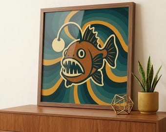 Anglerfisch Poster: Retro Tiefsee Groovy Ozean Wanddeko