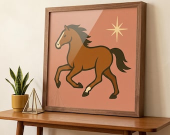 Horse Wall Art: Mid Century Modern Print Retro Cowgirl Decor Pink Western Nursery
