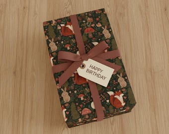 Birthday Gift Wrap Woodland Fox and Bunny Wrapping Paper Forest Animals