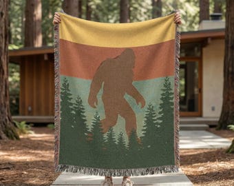 Bigfoot geweven deken - National Park Sasquatch Tapestry - Retro Camping Decor - Pacific Northwest Art - Cryptid cadeau voor hem