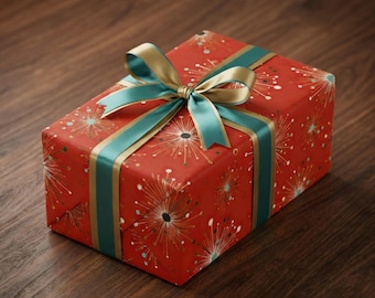 Atomic Starburst Wrapping Paper: Mid Century Modern Retro Gift Wrap for Christmas Holiday