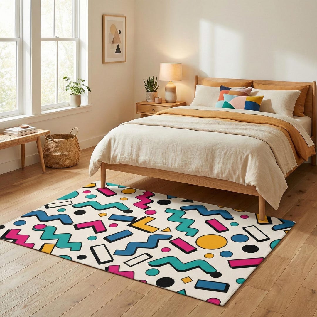 Memphis Design Area Rug: Retro 90s Pop Art Zigzag Geometric Colorful ...