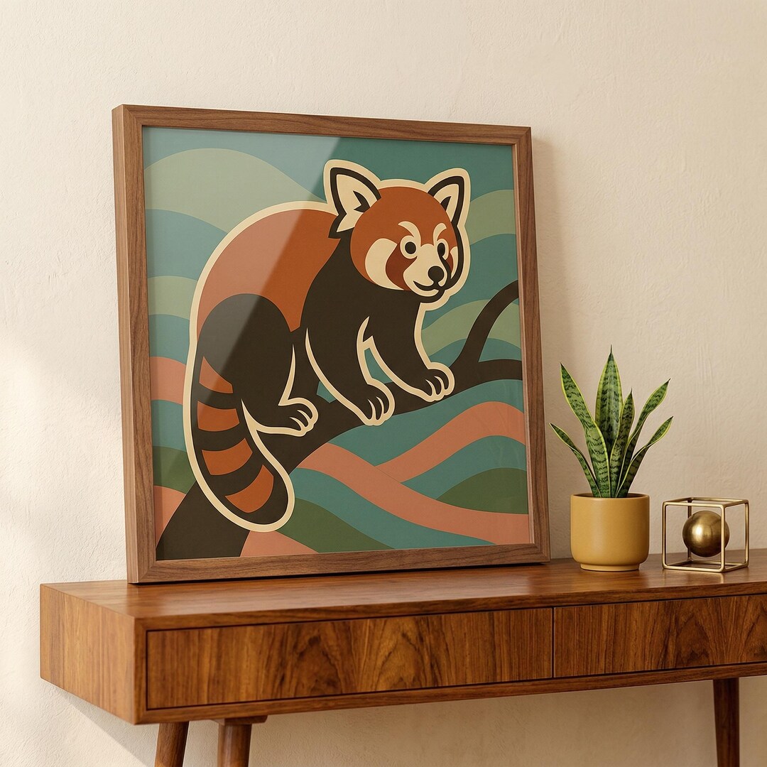 Red Panda Art Print: Retro Cute Kawaii Animal Mid Century Wall Decor - Etsy