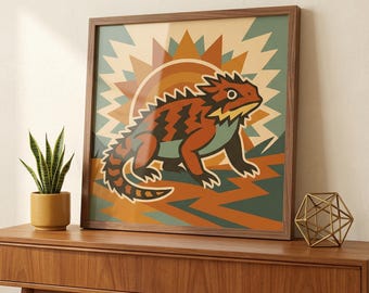 Horned Lizard Wall Art: Mid Century Modern Print Retro Desert Decor Southwest Reptile