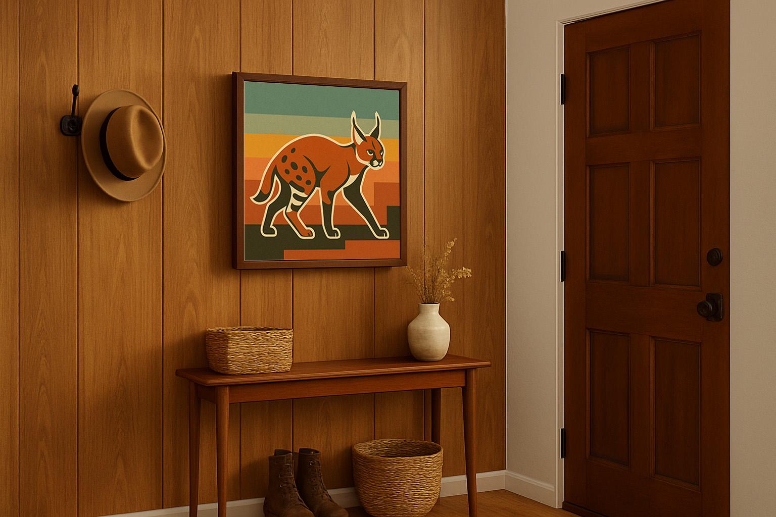 Caracal Art Print: Big Floppa Retro Sunset Stripe Exotic Cat Wall