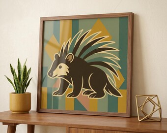 Stachelschwein Art Print: Mid Century Modern Waldtier Retro Wanddeko