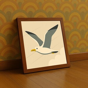 Seagull Wall Art: Mid Century Modern Print Minimalist Coastal Decor Beach House image 9