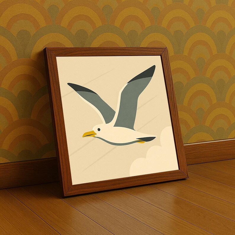 Seagull Wall Art: Mid Century Modern Print Minimalist Coastal Decor Beach House image 9