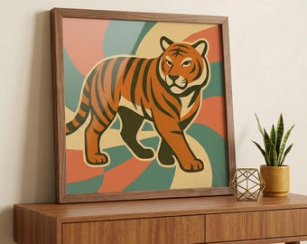 Tiger Art Print: Retro Groovy Big Cat Mid Century Wall Decor