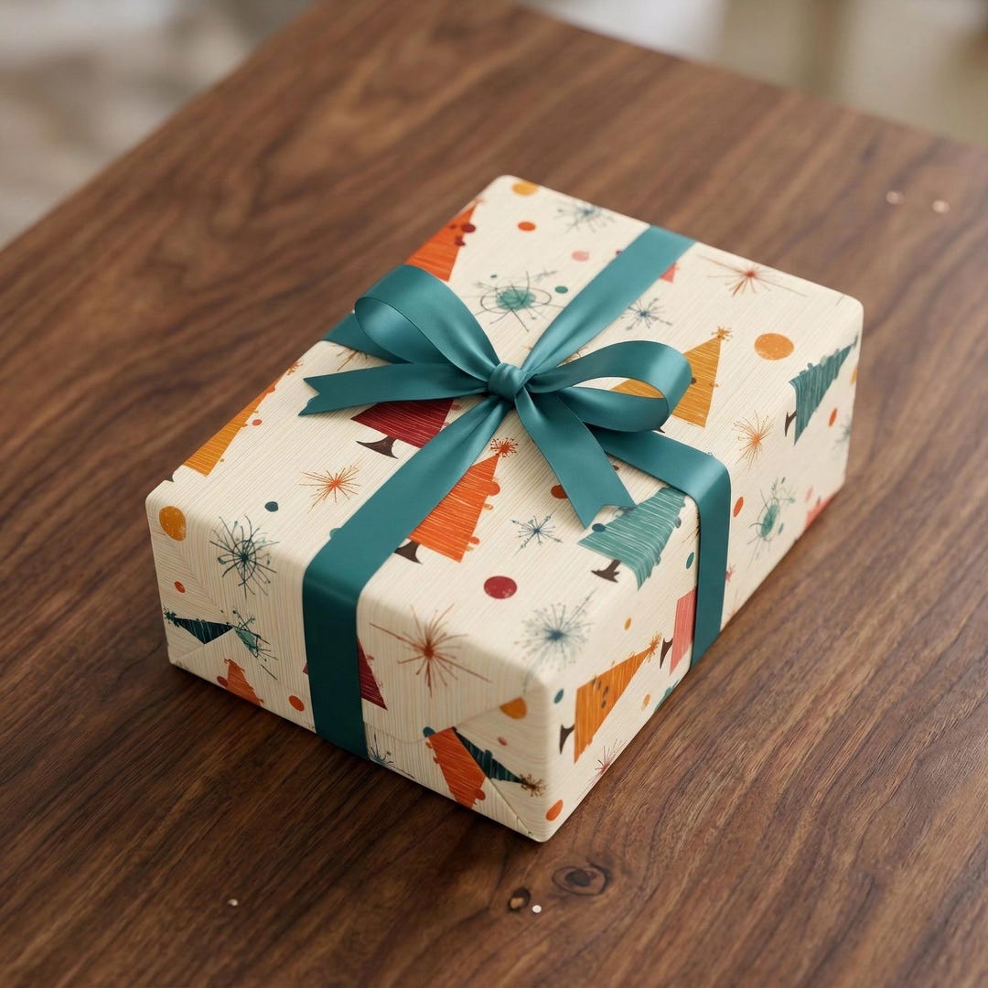 Mid Century Modern Christmas Wrapping Paper: Retro Tree Starburst ...