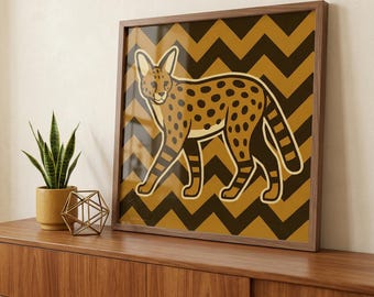 Serval Art Print: retro Afrikaanse wilde kat chevron vetgedrukt muurdecoratie