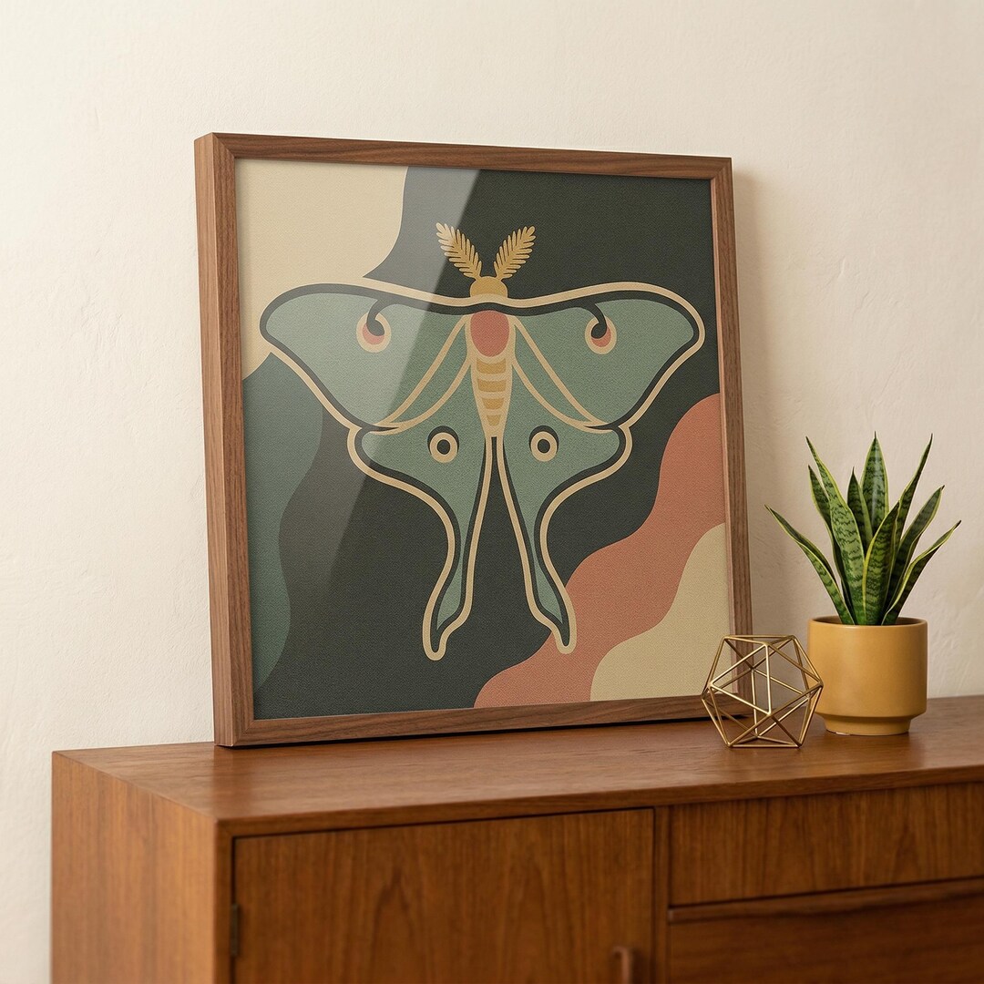 Luna Moth Art Print: Boho Sage Green Cottagecore Bedroom Wall Decor - Etsy