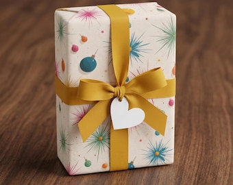 Atomic Starburst Christmas Wrapping Paper: Mid Century Modern Retro Holiday Gift Wrap