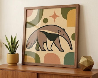 Anteater Art Print: Mid Century Modern Bauhaus Unusual Animal Retro Wall Decor
