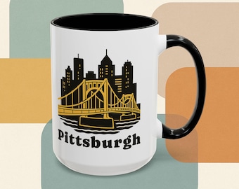 Pittsburgh Mug - Retro Yellow Bridge Skyline Coffee Mug - Pittsburgh Pennsylvania Gift