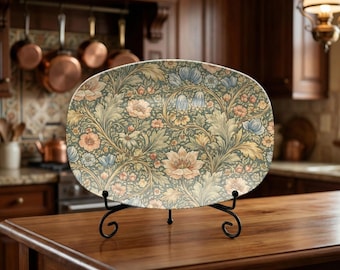 Talerz do serwowania William Morris: owalny talerz z motywem kwiatowym w stylu Arts Crafts do wystroju wnętrz w stylu wiktoriańskim