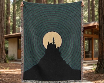 Manta tejida de Castillo de Vampiros - Tapiz de terror gótico - Decoración de luna espeluznante - Regalo de Drácula - Manta retro de Halloween - Arte de fantasía oscura