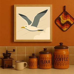Seagull Wall Art: Mid Century Modern Print Minimalist Coastal Decor Beach House image 13