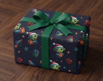 Alien Weihnachtsgeschenkpapier: Space Santa Urlaub Geschenkverpackung Kinder UFO Xmas