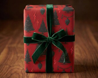 Goth Christmas Wrapping Paper: Black Tree Skull Ornament Gift Wrap for Dark Holiday Decor