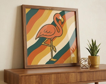 Flamingo Art Print: Retro Florida Palm Springs Tropical 70s Wall Decor